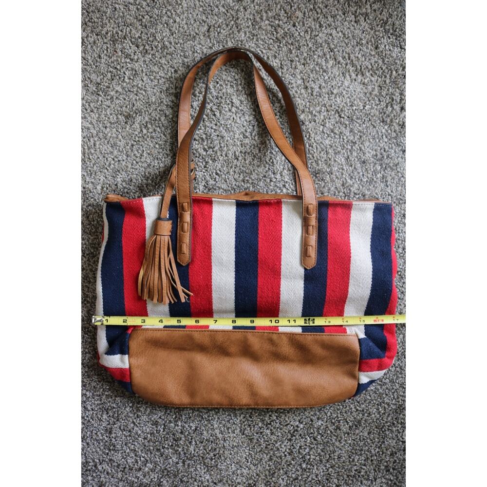BUENO Red White Blue Leather Tote Bag Purse - Picture 7 of 10